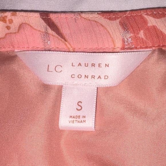 LC Lauren Conrad Size S Pink & Orange Floral Ruffle Button Front Mini Dress - Picture 6 of 10